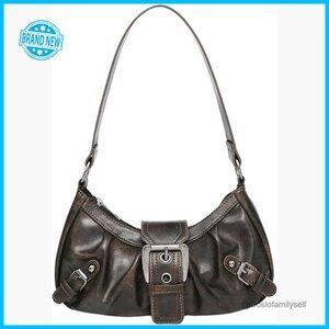 Vintage Y2K Hobo Shoulder Bag Faux Leather Adjustable Straps Buckle Closure